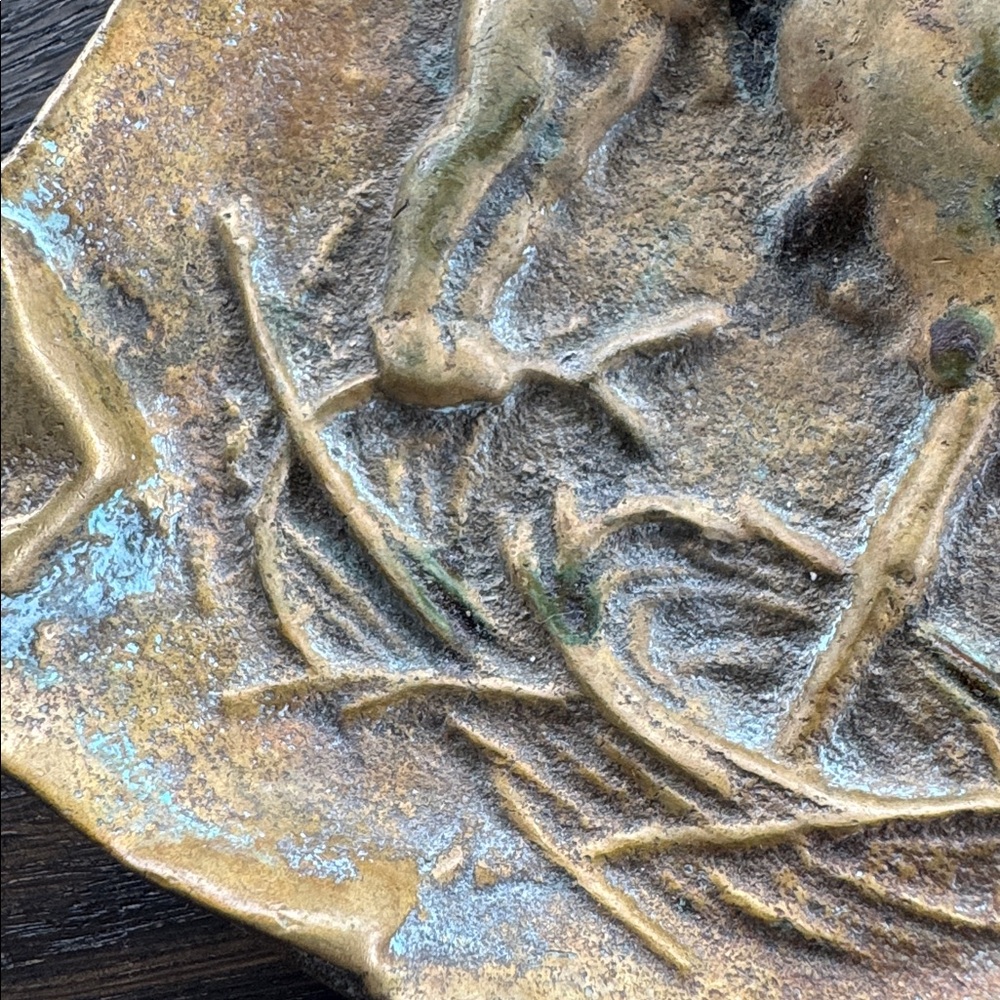 Vintage Brass Cupid with Stork Trinket Tray Art Nouveau Style - Picture 5 of 8